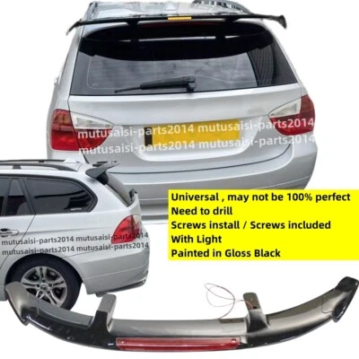 W/ LIGHT UNIVERSAL FITS 06-12 BMW E91 WAGON GLOSSY REAR WINDOW ROOF SPOILER WING - Image 1 of 4