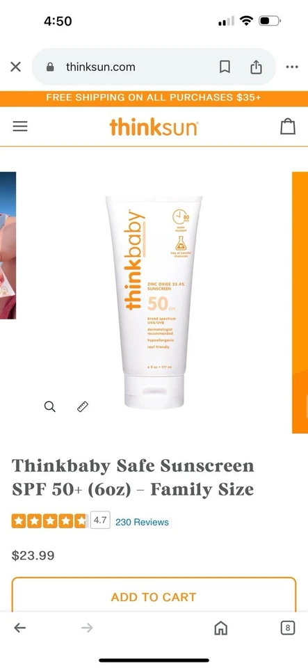Thinkbaby FPS 50+ Baby Mineral Protector Solar Loción Natural Resistente al Agua 6oz -NUEVO Foto 1 de 4