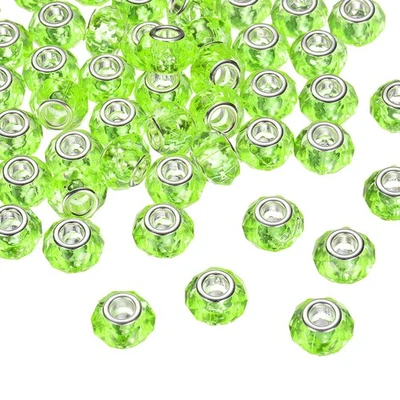100Pcs 14mm Large Hole Acrylic Beads Light Green European Loose Faceted Bead Foto 1 de 4
