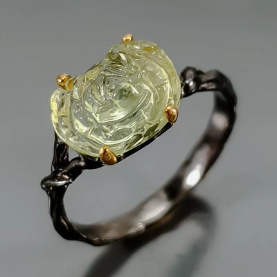 Carving gem 4 ct Natural Tourmaline Ring 925 Sterling Silver Size 6.5 /R422622 - Image 1 of 4