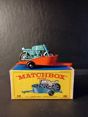 Matchbox #38C Honda motocicleta y remolque 1967 azul verde/naranja trl caja original E4 Foto 1 de 4