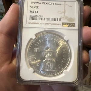 1949 MEXICO SILVER 1 ONZA CASA DE MONEDA NGC MS 63 KEY DATE - Picture 1 of 5
