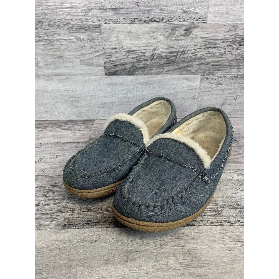 Zapatillas de mocasín Sonoma para mujer talla 7-8M azul denim forradas de piel sintética sin cordones Foto 1 de 4