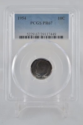 PR67 1954 PCGS GRADED PROOF SILVER ROOSEVELT DIME RARE UNC. NATURALLY TONED COIN - Image 1 of 4