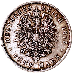 German States PRUSSIA 5 Mark 1875 B Wilhelm I KM# 503 - Picture 1 of 2