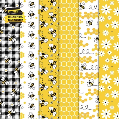 Paquetes de 6 piezas de tela de algodón de verano abeja margarita panal tela a cuadros cuadrados abeja D Foto 1 de 4