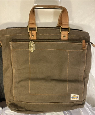 Bolso Mensajero de Lona de Cuero Marrón Fossil Cartera Bandolera Maletín para Laptop Nuevo Foto 1 de 4