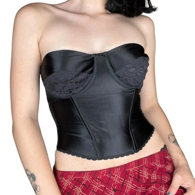 NOS RENDEZVOUS MAIDENFORM BLACK BUSTIER CORSET #8313 STRAPLESS 38C - Image 1 of 2