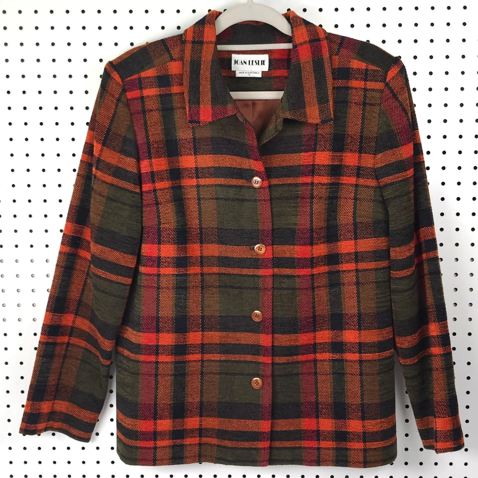 Chaqueta Blazer Joan Leslie Para Mujer a Cuadros Talla 14 Multicolor Naranja Verde Rojo Azul Foto 1 de 4