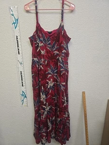 Torrid Dress Womens Size 3 Tank Style Dark Pink & Aqua Palm Tree Print Pockets - Picture 1 of 17