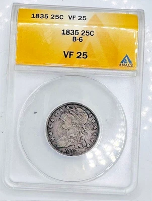 1835 Capped Bust Quarter ANACS VF25 - Image 1 of 4