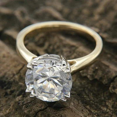 Bague de fiançailles solitaire en or jaune 14 carats 6 carats, coupe ronde,... - Photo 1/4