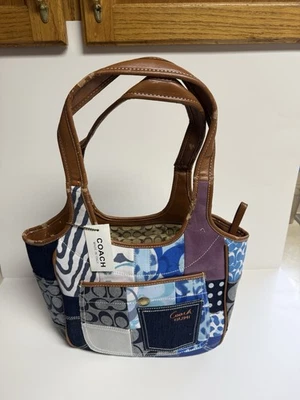 Bolso de Hombro Coach #10810 Patchwork Ergo Y2K Azul Multi Hobo Cartera Denim Foto 1 de 4