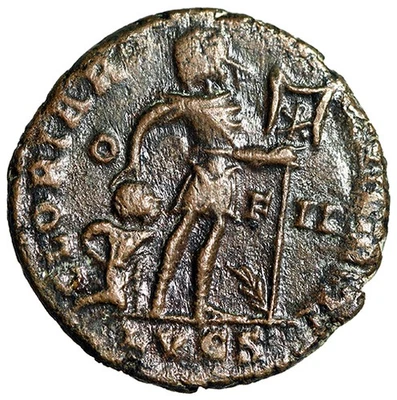 Valentinian I "Dragging Captive, Palm Frond at Feet" Lyons Very Rare Variety - Image 1 of 4