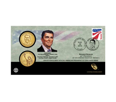 2016 RONALD REAGAN ONE DOLLAR COIN COVER-P AND D -SEALED IN WHITE SHIPPER  #16FC - Image 1 of 4