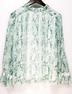 Women's green & beige Print Blouse- Neck High Size MED - Picture 1 of 9