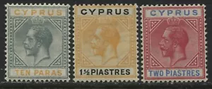 Cyprus KGV 1921 10 paras, 1 1/2 & 2 piastres mint o.g. - Foto 1 di 1