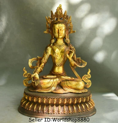 17.6" Tíbet Cobre Dorado 7 Ojos Blanco Tara Espíritu de Compasión Diosa Estatua Foto 1 de 4