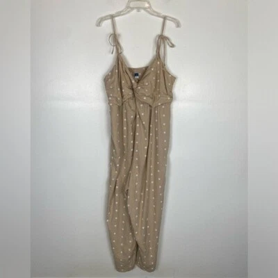 Antiguo Mono Azul Marino Boho Lunares Mezcla de Lino Pierna Ancha 2X Cuello Corazón Calado Foto 1 de 4