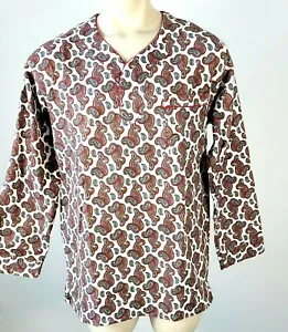 NOS Vintage Kentfield Mens SANFORIZED Flannel Paisley Pullover Pajama Shirt L/XL - Picture 1 of 4