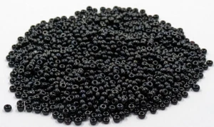 Vintage Czech Opaque jet Black Glass 10/0 Beads Old Loose Stock 30 Grams - Picture 1 of 5