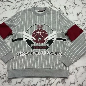 Men's Troop Grey | Burgundy | White Stripes Crewneck Sweater NWT - Picture 1 of 3