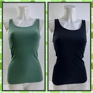 Ex M&S Cotton Rich 2 Pack Body Vest With Secret Support  Black & Khaki Size 6-22 - Picture 1 of 13