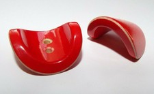 Fabulous pair large old/vintage red and white curved buttons, two hole