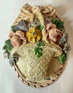 Vintage Hubley? Cast Iron Door Knocker Flower Basket Original Pastel Painted - Picture 1 of 7