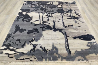 Wool Bamboo Silk 8 x 10 Hand Knotted Area Rug for Living Room Abstract Carpets - Image 1 of 4