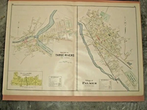VILLAGES OF THREE RIVERS & PALMER, MA. 1894 MAP.  NOT A REPRINT - Picture 1 of 4