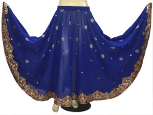 Damen Bollywood Tanz Sari Chimki Arbeit bestickt Bauchtanzrock Pailletten - Bild 1 von 5