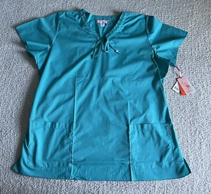 Koi Scrub Top Women’s Sz 2X Blue Shirt Medical Nursing Short Sleeve - Picture 1 of 12