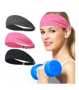 3 Pack Women's Yoga Sport Athletic Headband Sweatband Running - Pink Grey Black - Picture 1 of 7
