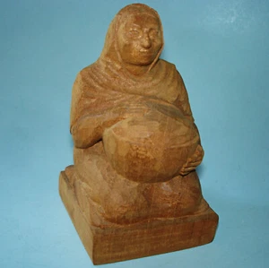 Bildhauer Julio Lopez Hernandez geschnitzte Holzfigur Frau & Korb Spanien Vintage - Bild 1 von 9