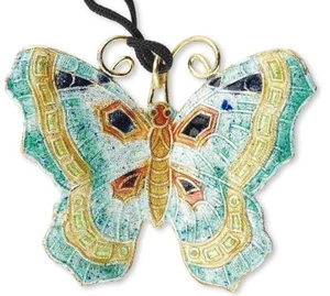 Colgante, Cloisonné, 1 Oro Verde Azulado Naranja 49x39mm Mariposa con Cordón * - Imagen 1 de 2