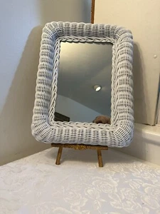 Wicker Mirror for Wall Or Dresser Vanity Tray White Frame Rattan - Picture 1 of 6