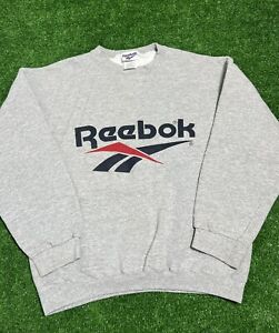 Vintage 90s Reebok Big Logo Iverson Made In USA Crewneck Sweatshirt Gray Large