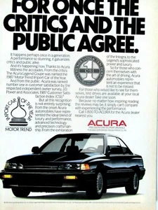 1987 Acura Legend Coupe Vintage Critics & The Public Agree Original Print Ad - Picture 1 of 4