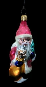 Adorno de Navidad Radko Vidrio Pintado a Mano Santa en Abrigo Rojo con Bolsa de Oro - Imagen 1 de 3