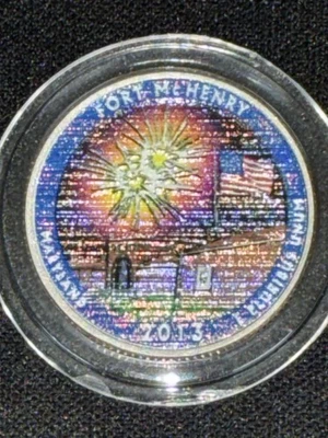 Fort McHenry 2013p America The Beautiful Colorized Washington Quarter UNC  - Image 1 of 4