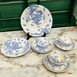 Antique 19th Century Staffordshire Chinese Dragon Tea Set Cups Saucers Plates - Picture 1 of 19
