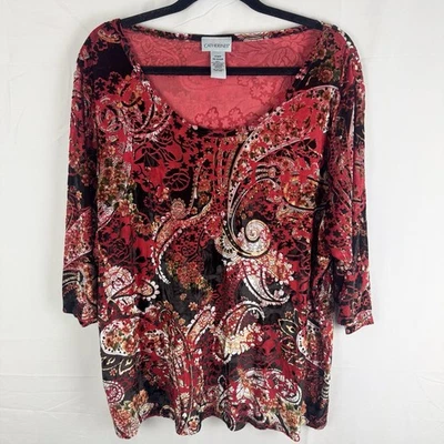 Blusa Catherines Floral Terciopelo Talla 1X Pequeña Burnout Boho Caprichosa Hada Foto 1 de 4