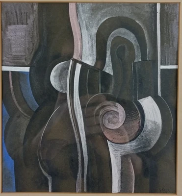 GEOFFREY KEY ORIGINAL FIRMADO 1967 MEDIOS MIXTOS PINTURA ABSTRACTA ARTISTA DEL NORTE Foto 1 de 4