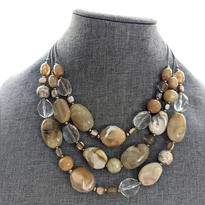 NY & Co. Classic Triple Strand Marbled Faux Stone Faceted Chunky Beaded Necklace - Image 1 of 4