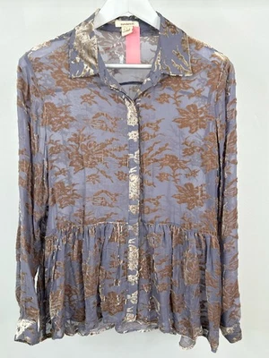 Blusa SUNDANCE Talla L Púrpura y Beige Floral Burnout Terciopelo Estampado 100% Seda WMN Foto 1 de 4