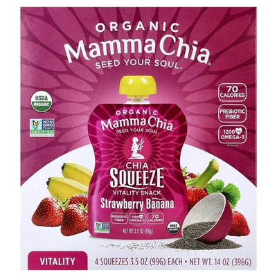 Snack orgánico Chia Squeeze Vitality, plátano fresa, paquete de 4, 3,5 oz (99 g) Foto 1 de 4