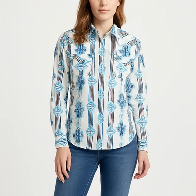 Panhandle Women’s Western Snap Shirt Aztec Print Pearl Snaps Long Sleeve L - Image 1 of 4