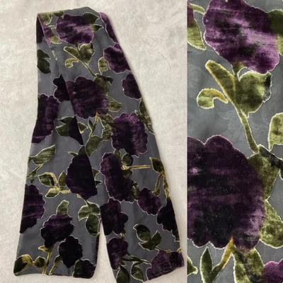 Bufanda vintage de gasa de terciopelo floral verde púrpura 5,75" x 44,5" Foto 1 de 4