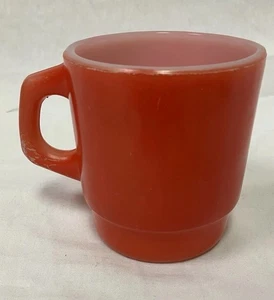 Vintage Anchor Hocking Oven Proof Orange Red Milk Glass Mug Cup Stackable - Picture 1 of 9
